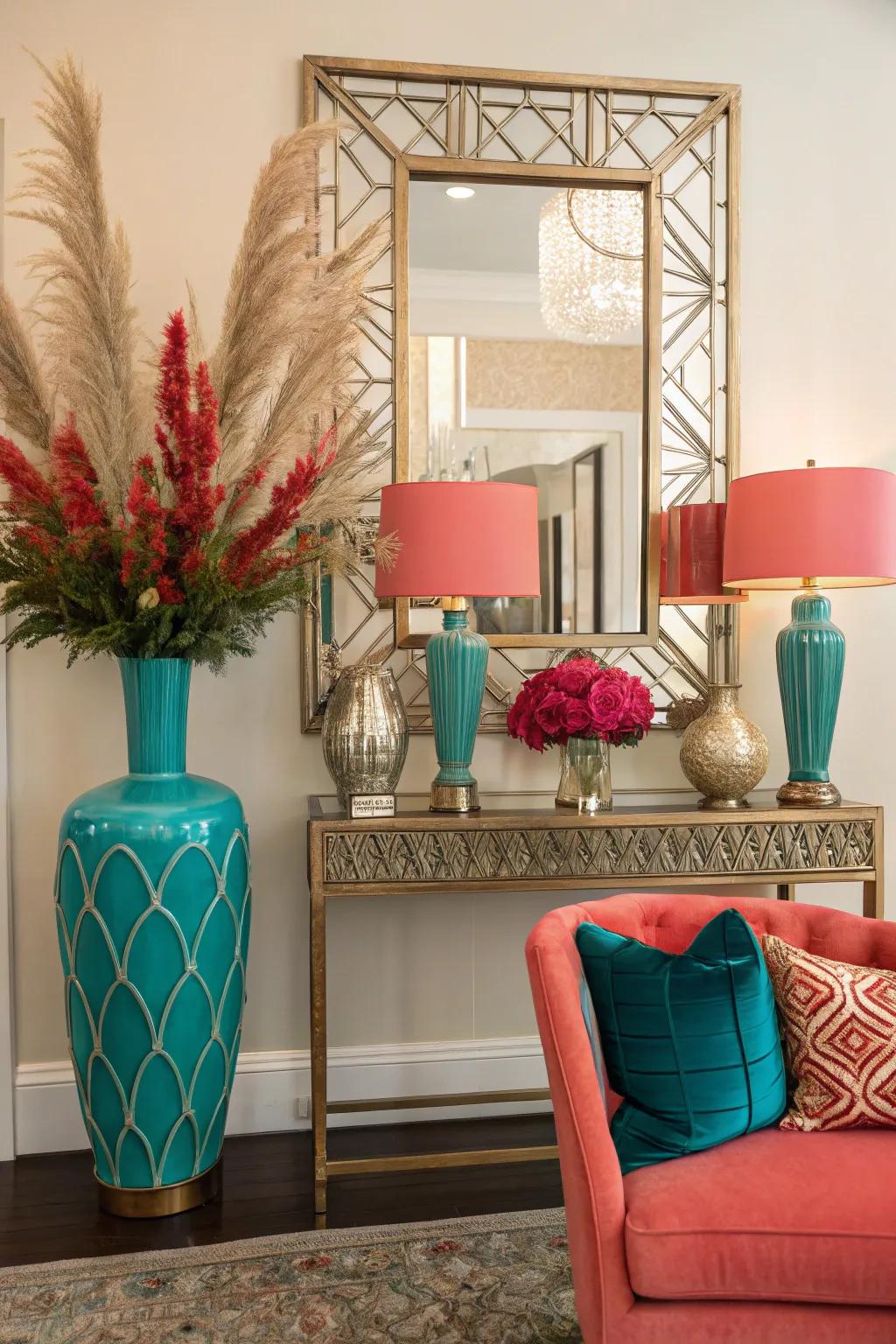 Mirrored surfaces add light and depth, enhancing your space with 1920s charm.