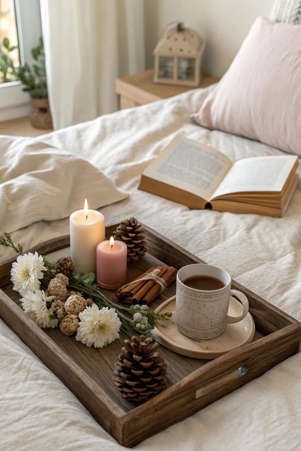 Embrace the seasons with themed decor on your bed tray.