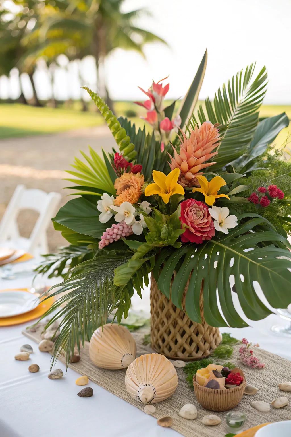 Escape to the tropics with lush centerpieces that transport you to paradise. #TropicalVibes #IslandInspiration