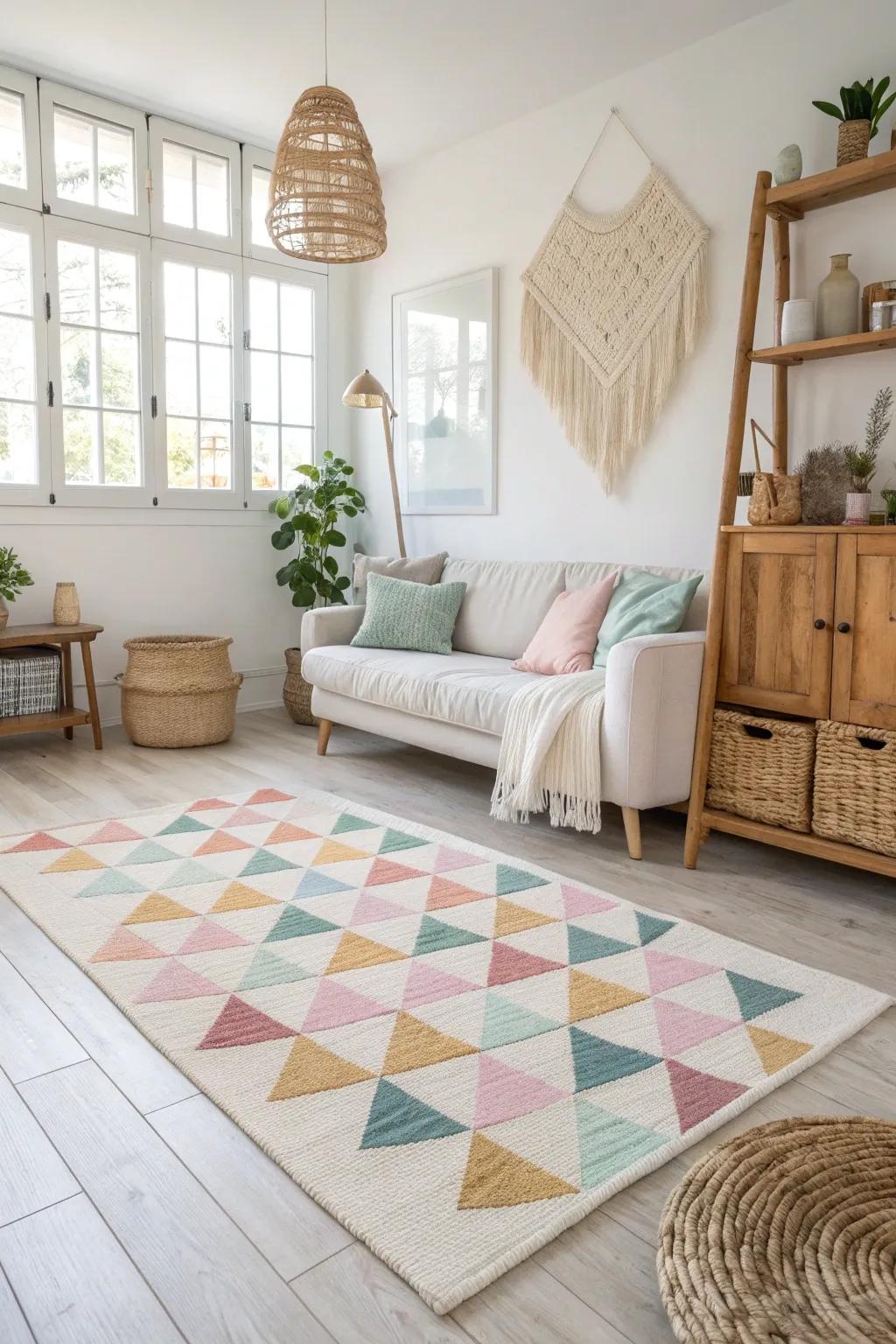 Anchor your room with a statement rug that showcases your unique style. #StatementRug #HomeStyle #InteriorInspiration
