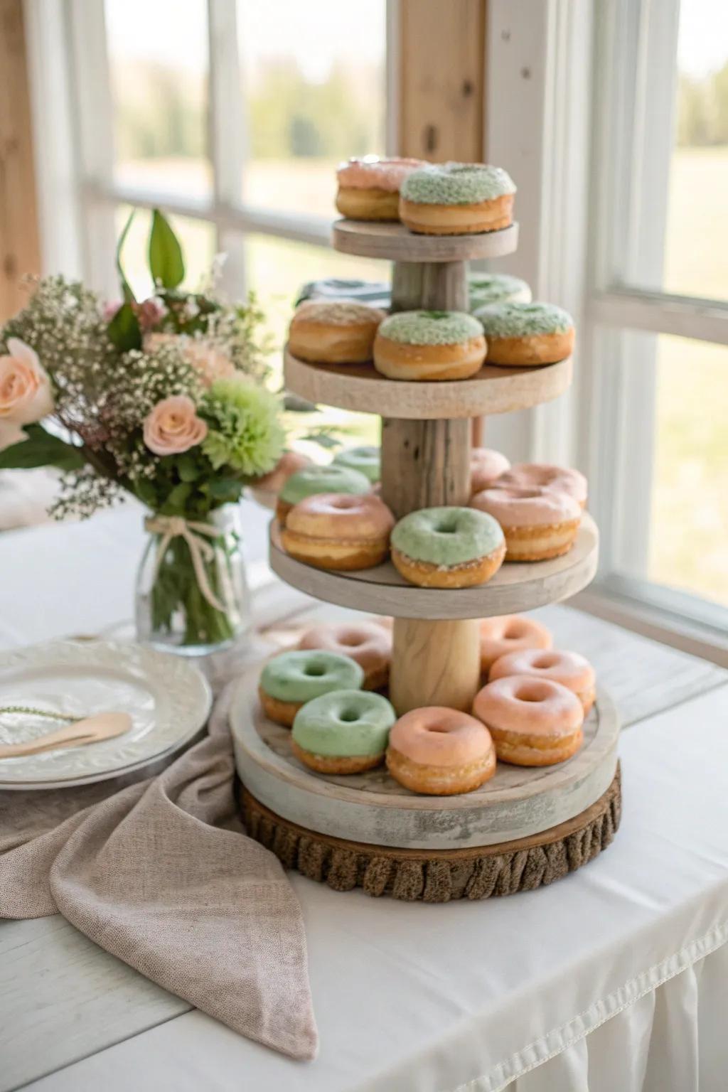A color-coordinated donut display that perfectly matches the wedding theme. 🎨 #ColorHarmony #WeddingStyle