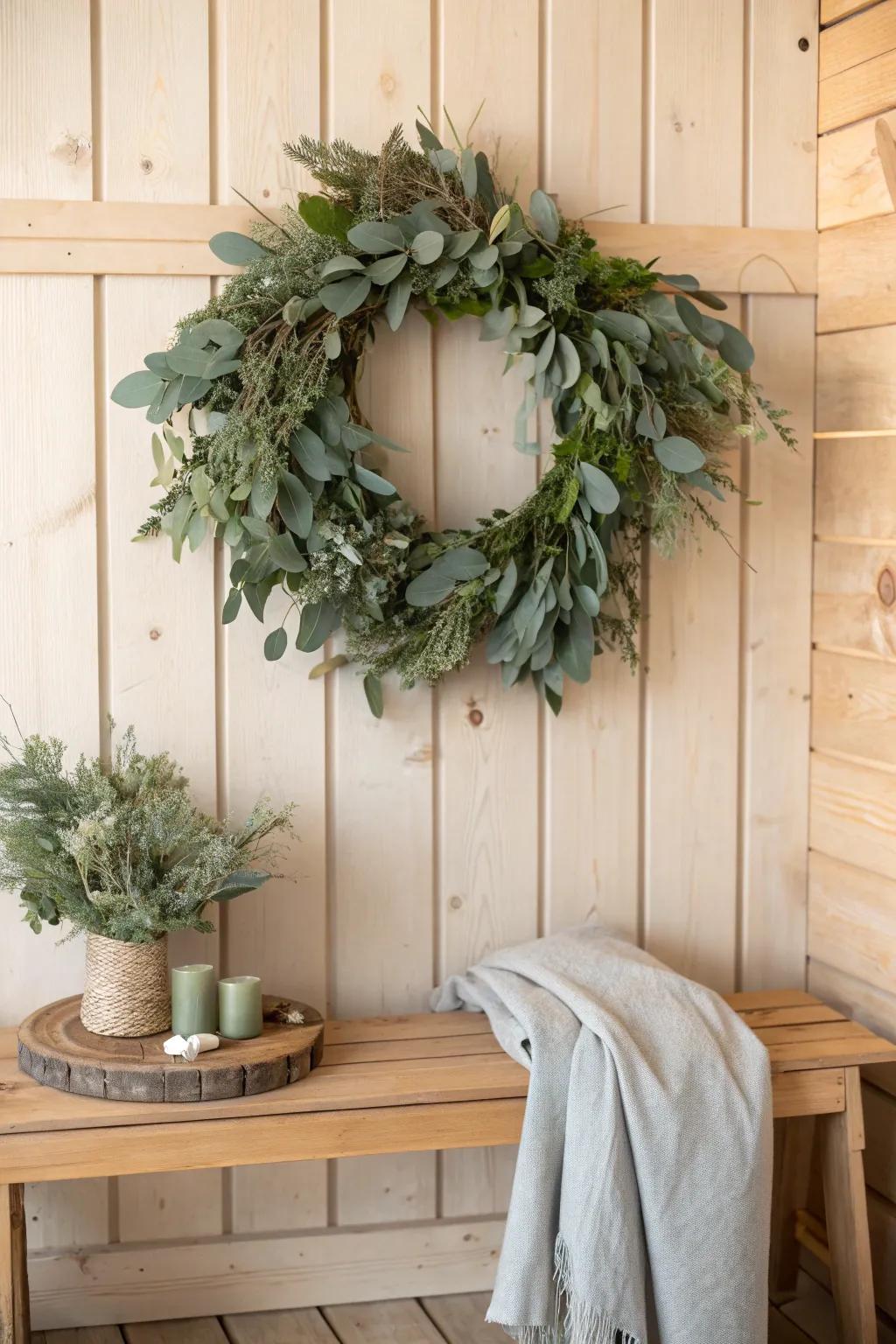 Add a touch of rustic elegance with a beautiful eucalyptus wreath.