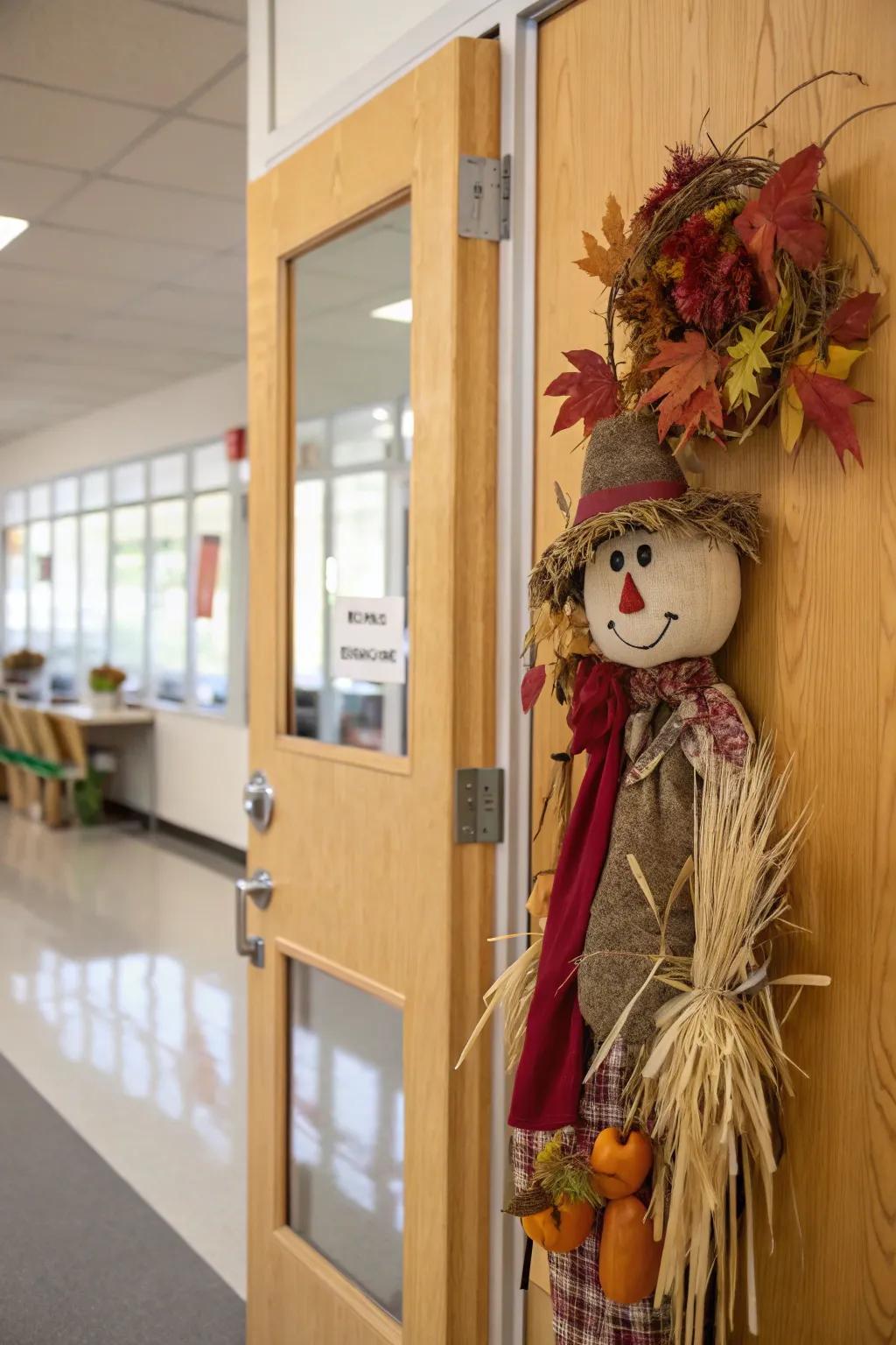 A friendly scarecrow makes for a whimsical fall welcome.