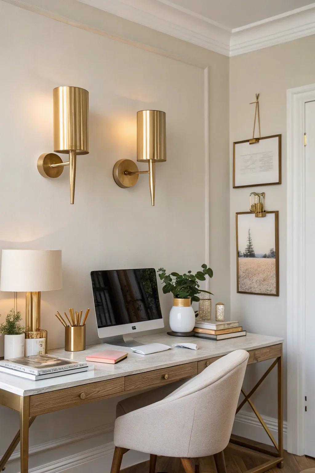 Illuminate your workspace with wall sconces that provide a soft glow and stylish sophistication.