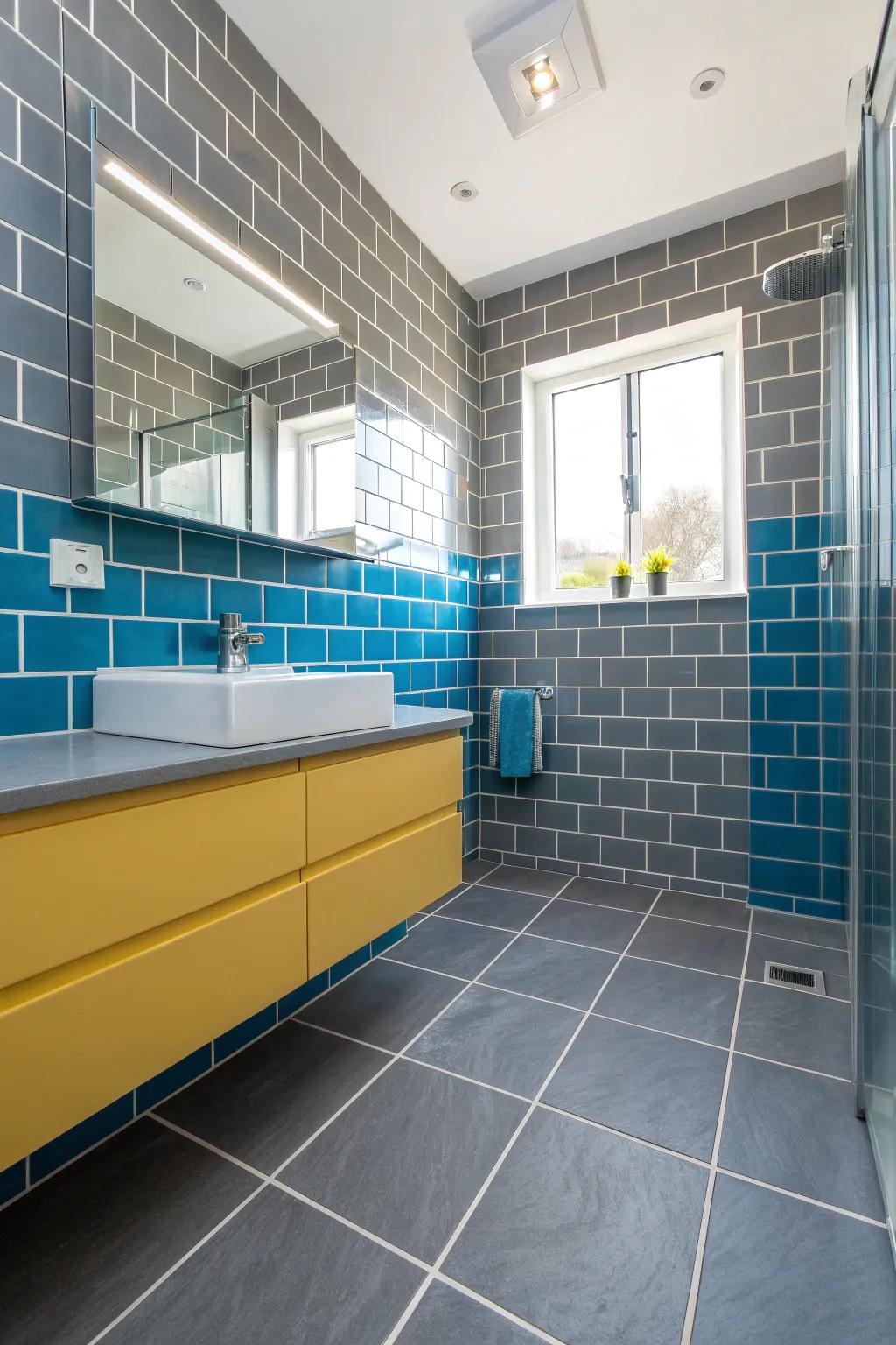 Achieve architectural elegance with a unified grey tile design.