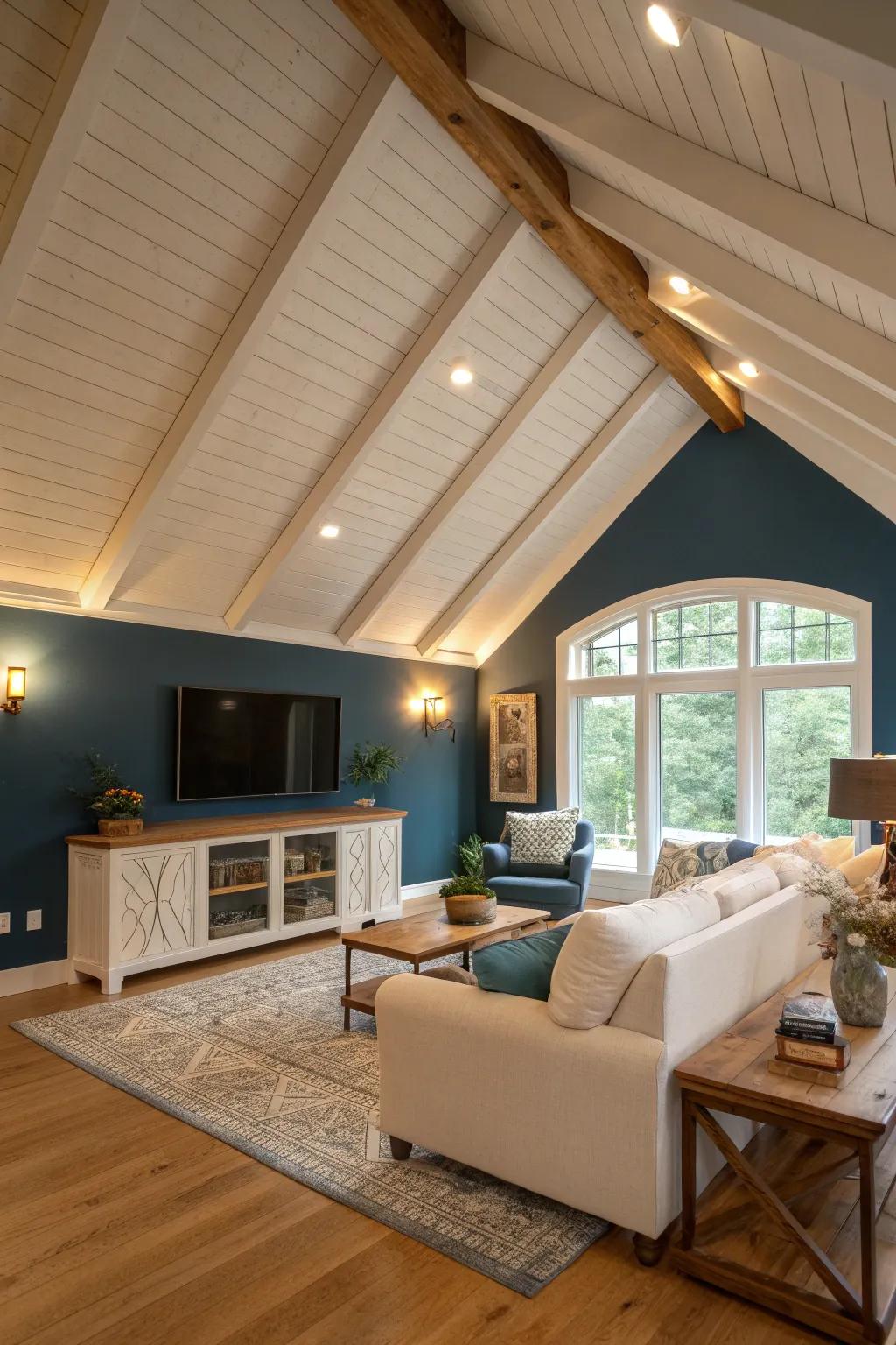 Highlight your ceiling with an accent wall that adds depth and character.