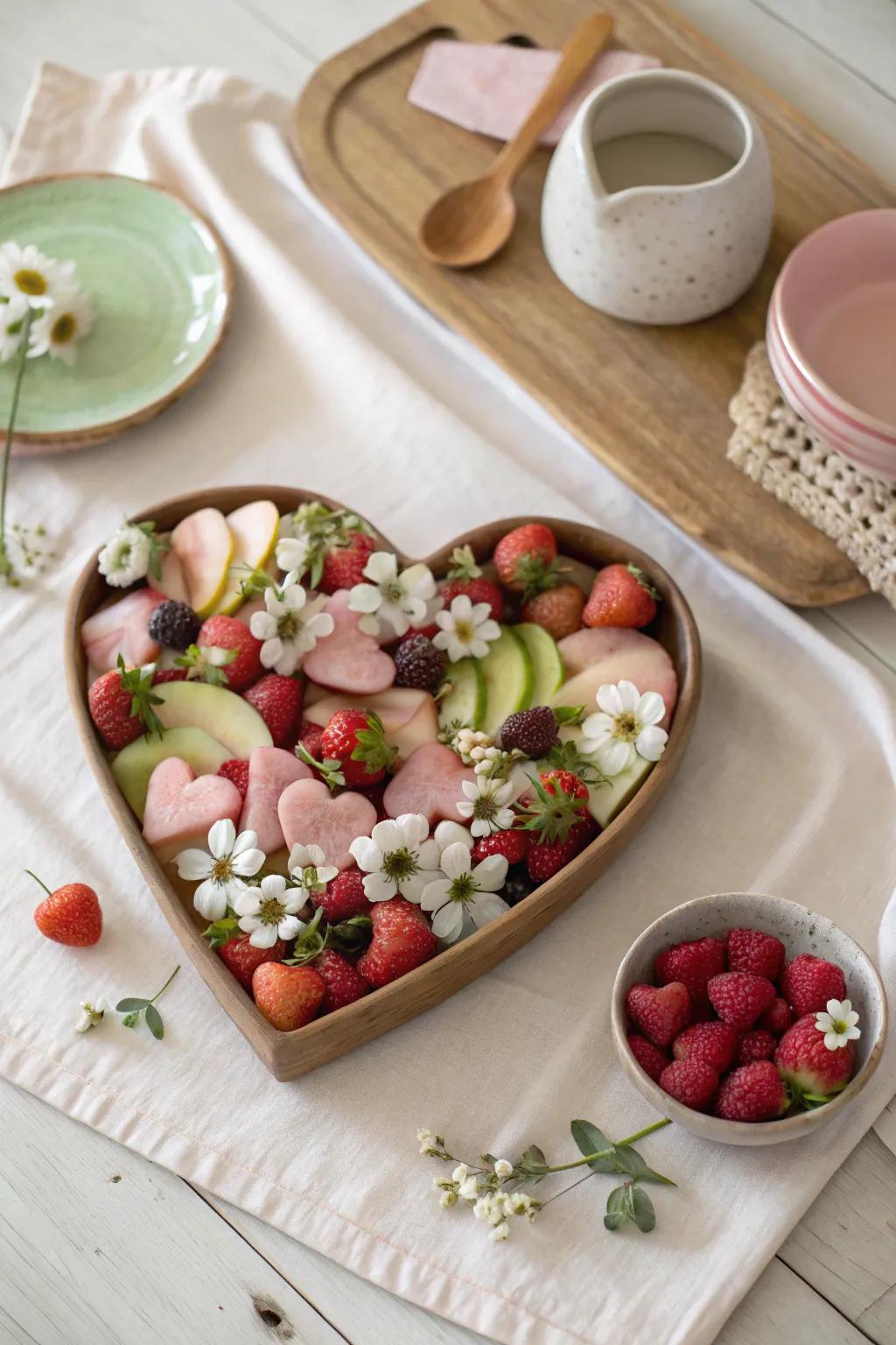 Floral touches that bring a romantic and whimsical vibe to your fruit display.