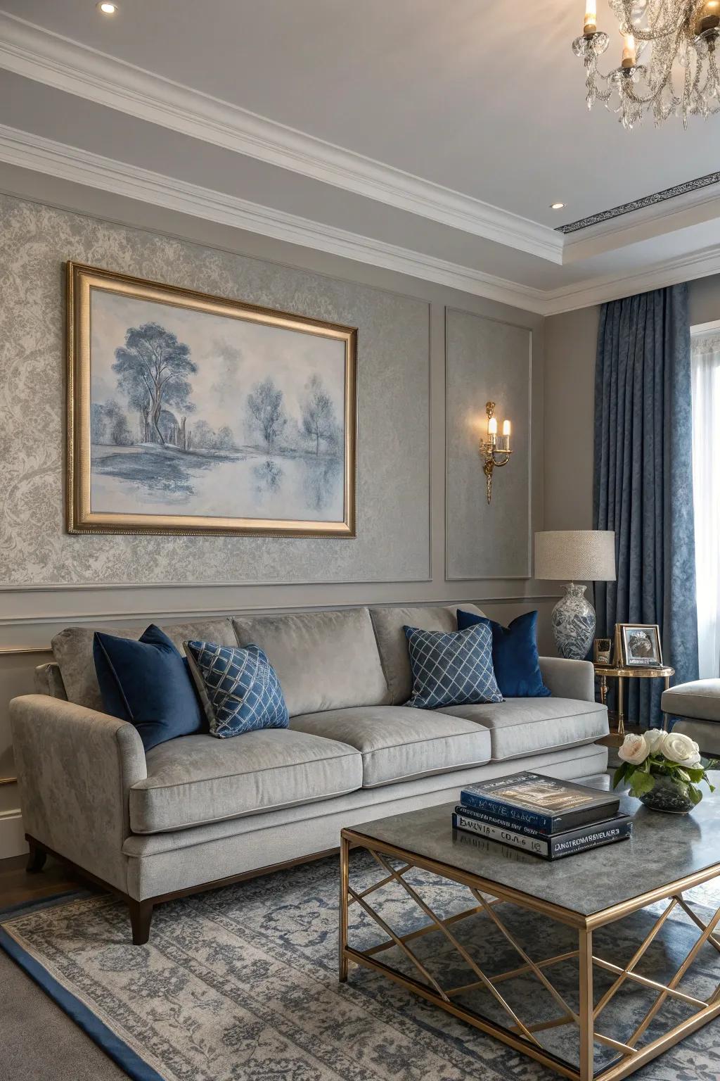 Achieve timeless elegance with the serene combination of classic blue and gray.