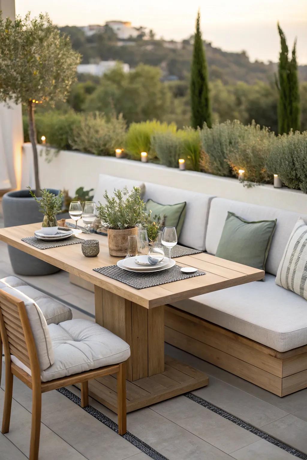 Transform your patio into an outdoor oasis with chic banquette seating.