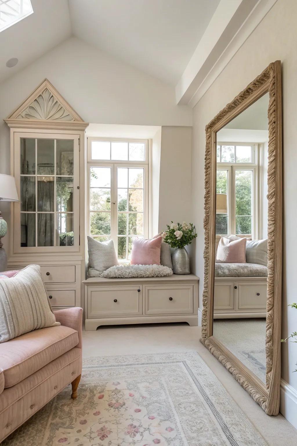 Mirrors can transform any nook into a spacious and light-filled retreat. #MirrorMagic #InteriorDesign