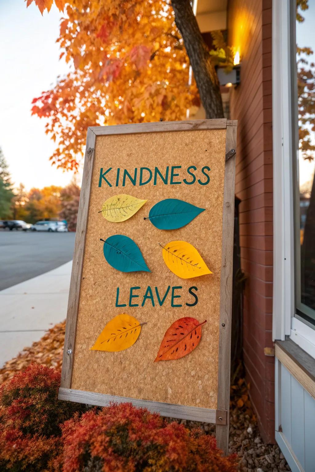 Foster a supportive atmosphere with kindness leaves showcasing positive messages.