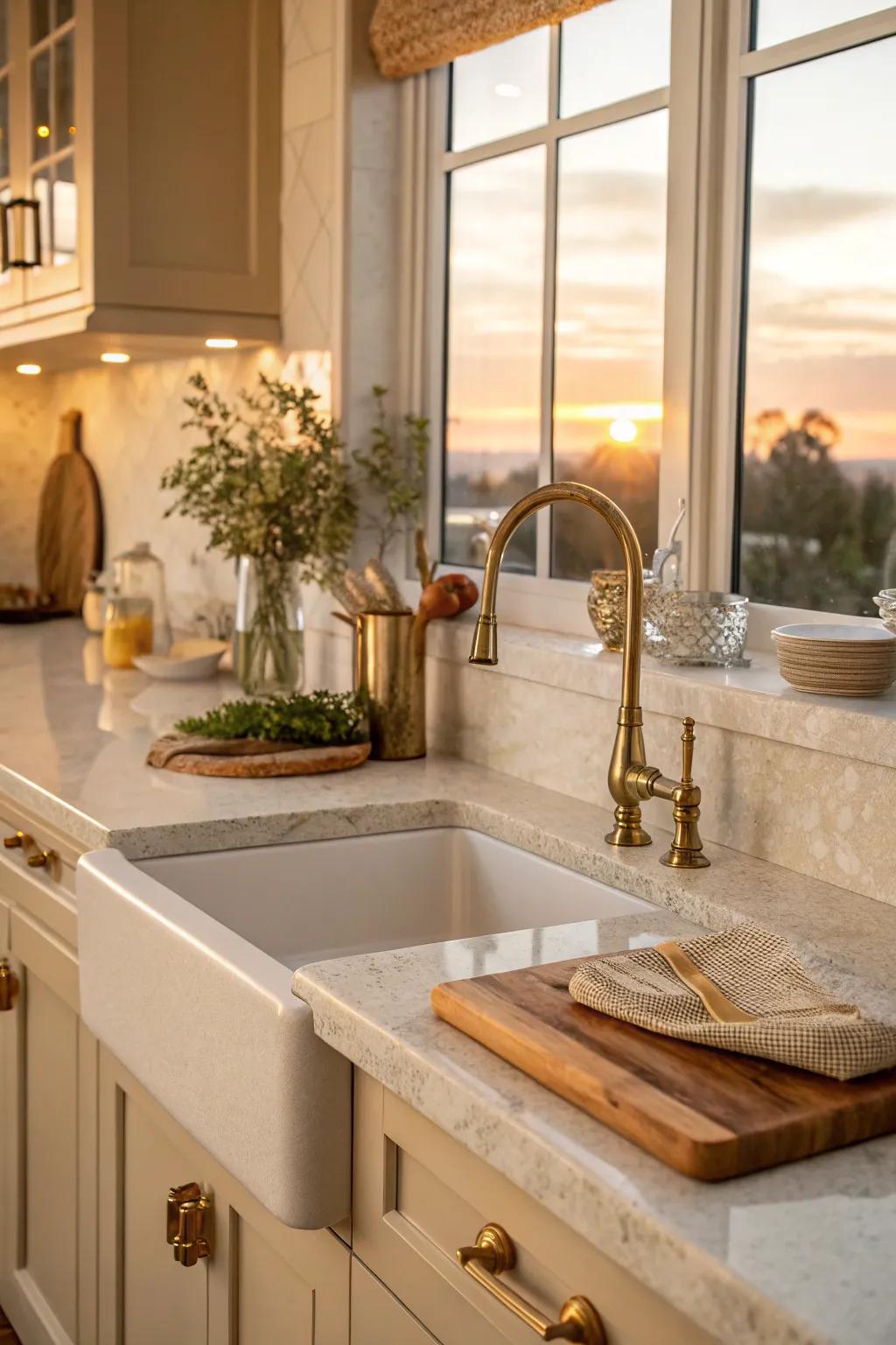 Integrated sinks with quartz countertops offer seamless elegance and practicality.