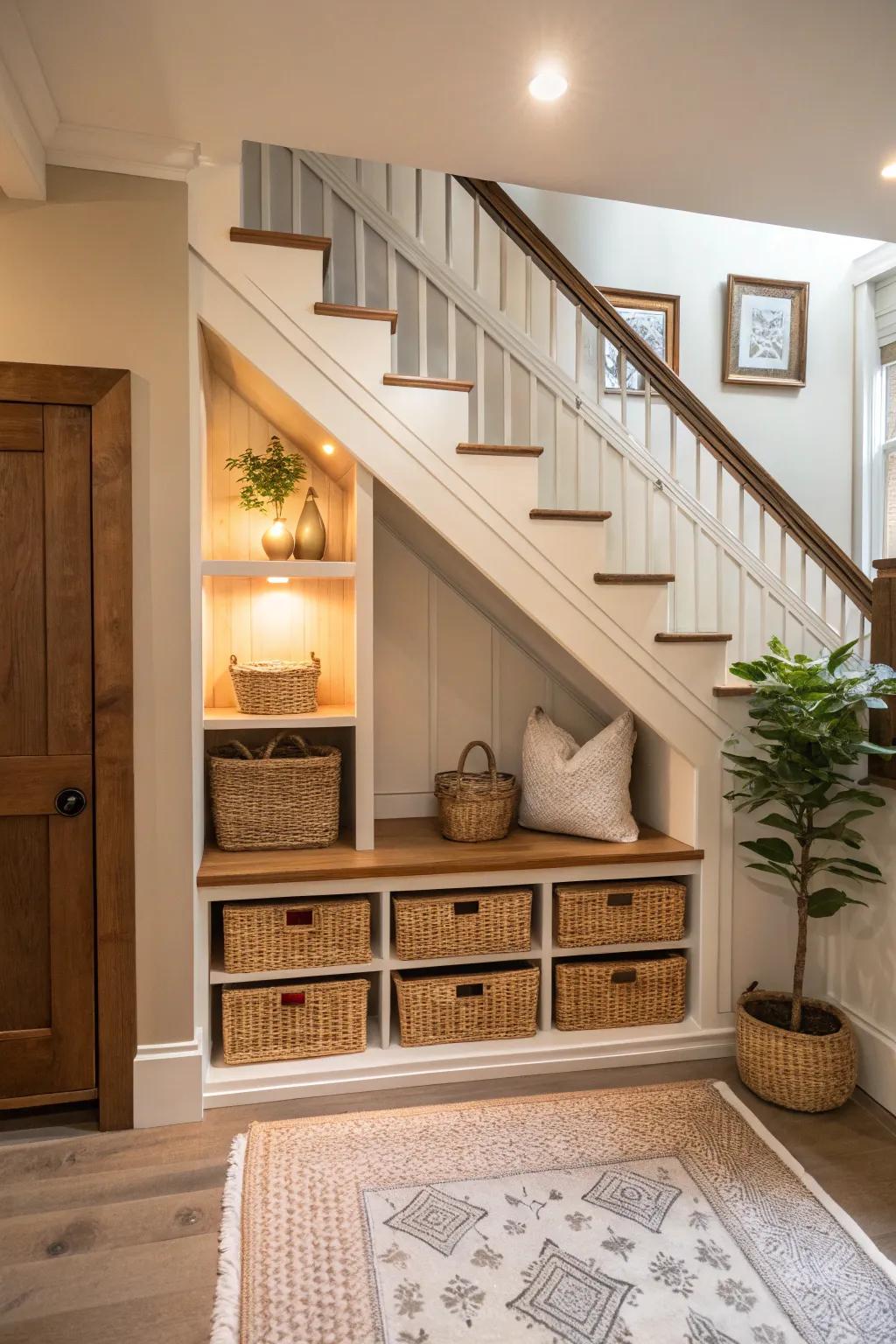 Maximize space with clever under-stair storage solutions. #Organization #HomeHacks
