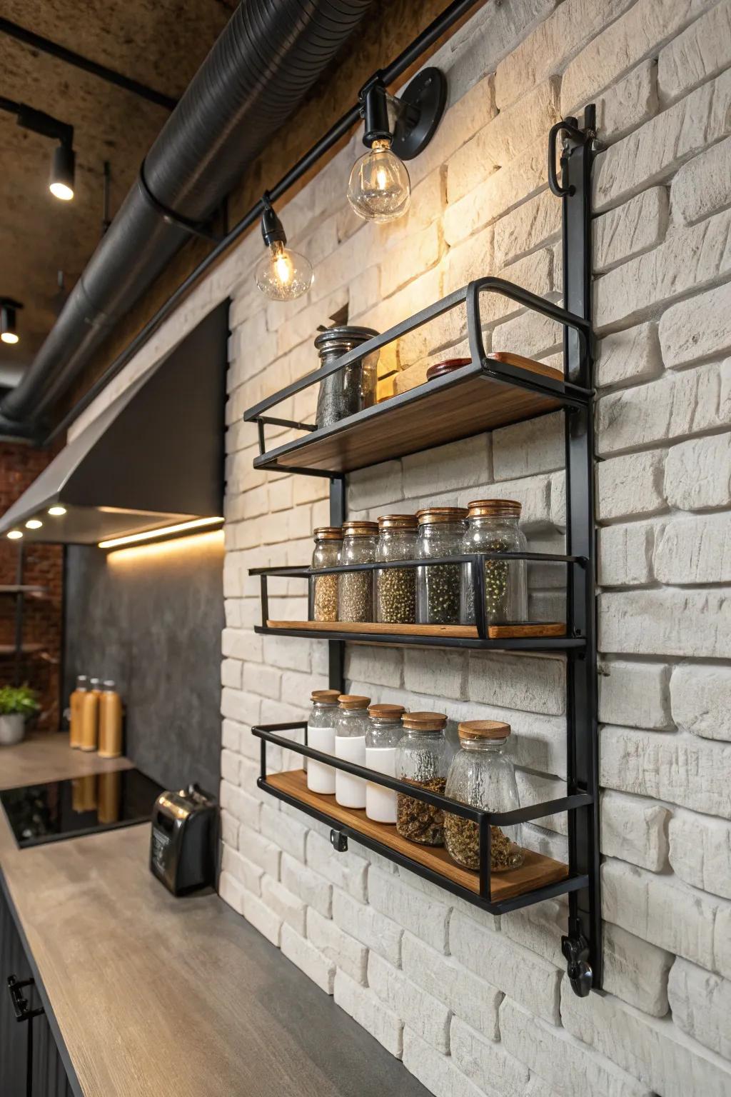 Embrace an edgy vibe with industrial metal spice racks that stand out.