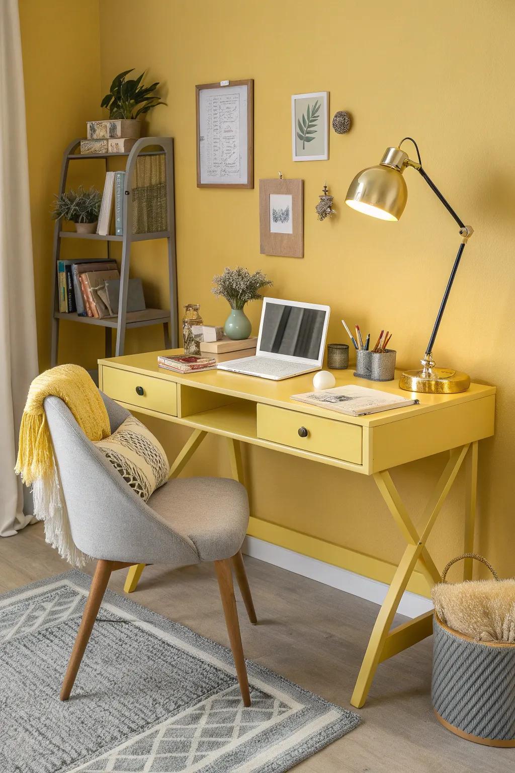 Illuminate your ideas with smart lighting choices that enhance your yellow office's ambiance.