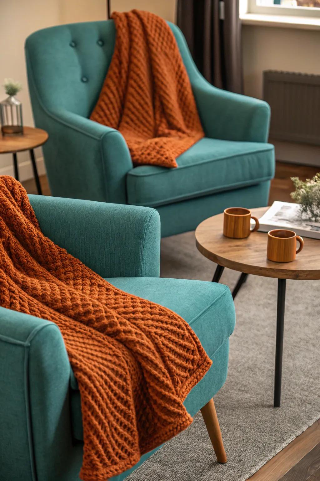 Cozy textiles invite you to relax and unwind in warmth and style. 🧶 #CozyLiving #HomeComfort
