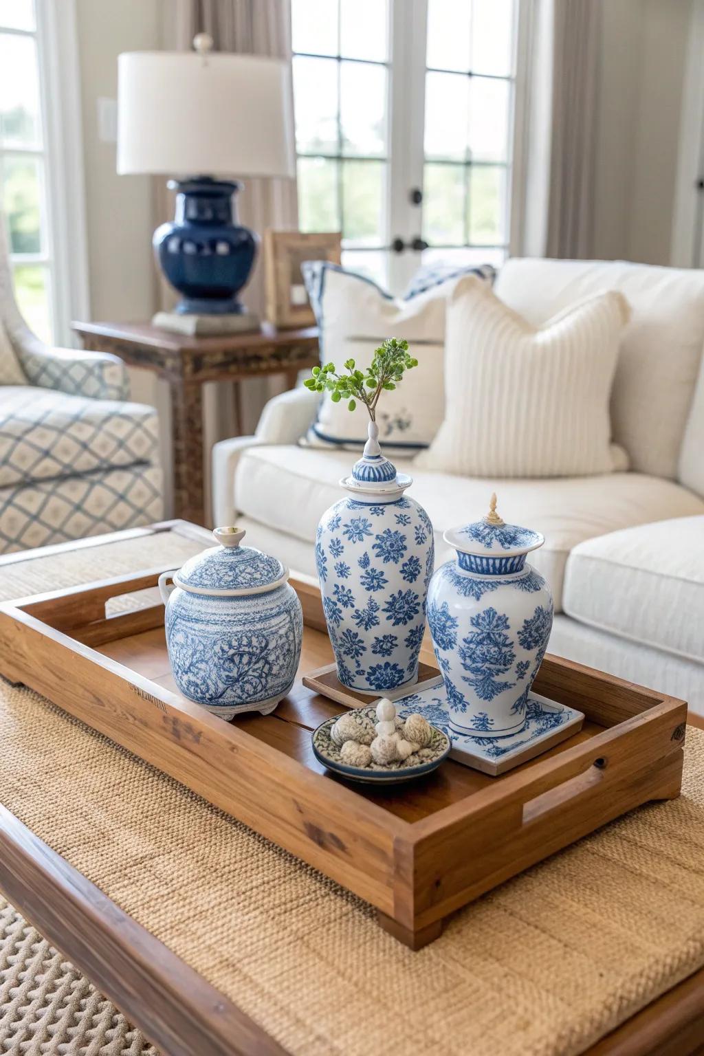 A chinoiserie vignette adds charm and sophistication to any surface. #Vignette #TableDisplay