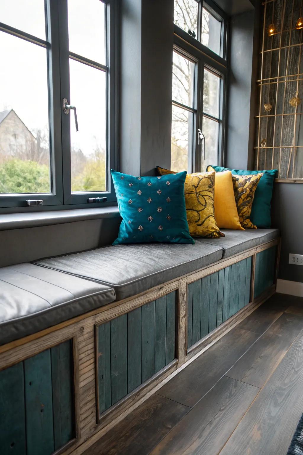 Combine metal and wood for an industrial chic window seat that stands out.