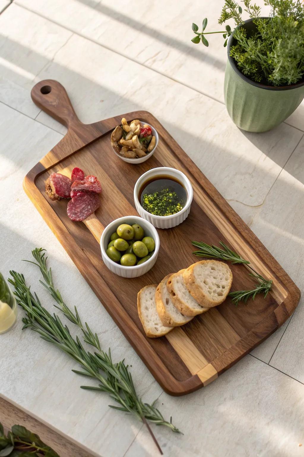 Serve and prepare in style with a dual-purpose cutting board and serving tray.