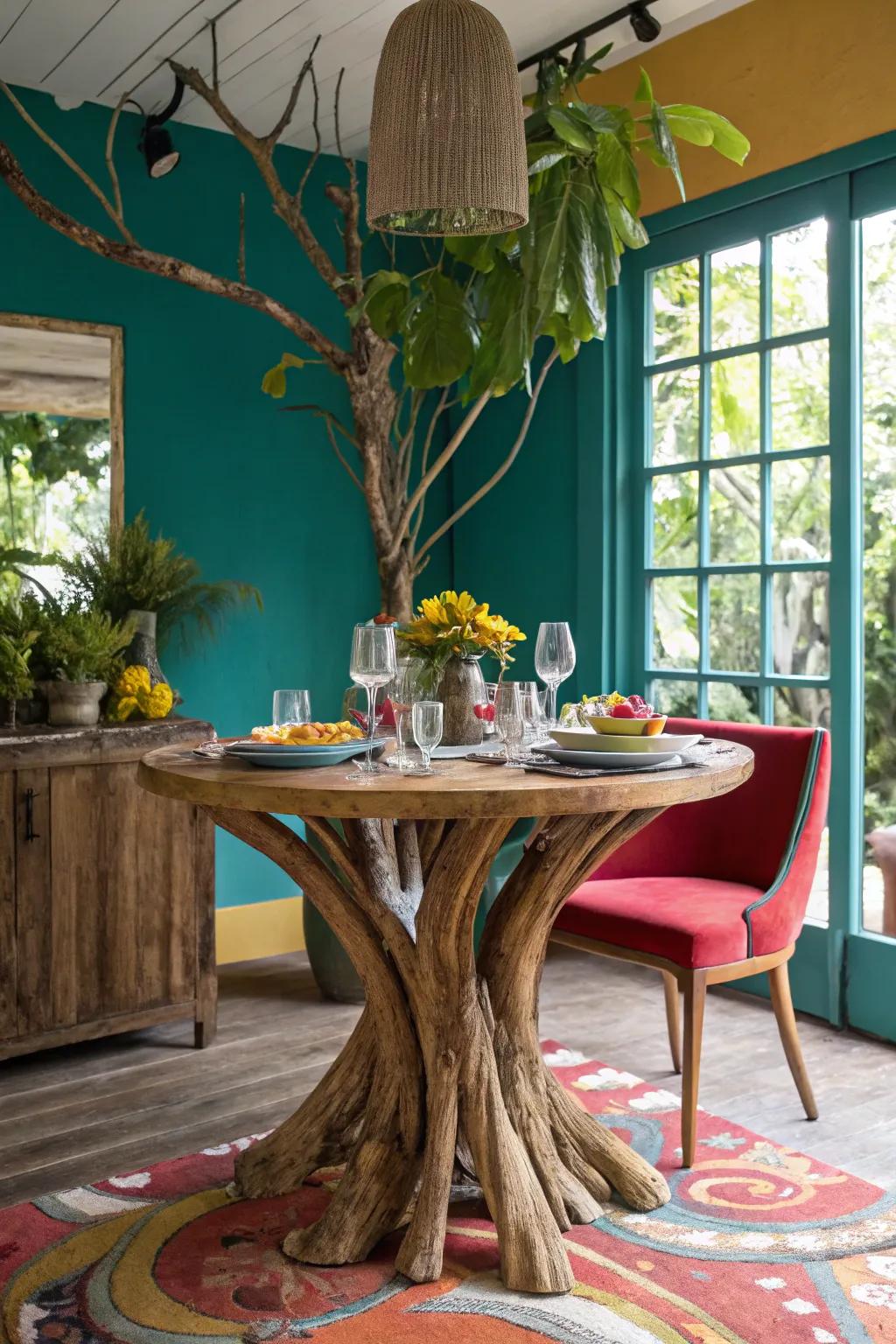 Nature-inspired bases bring organic beauty indoors, creating a serene dining environment.