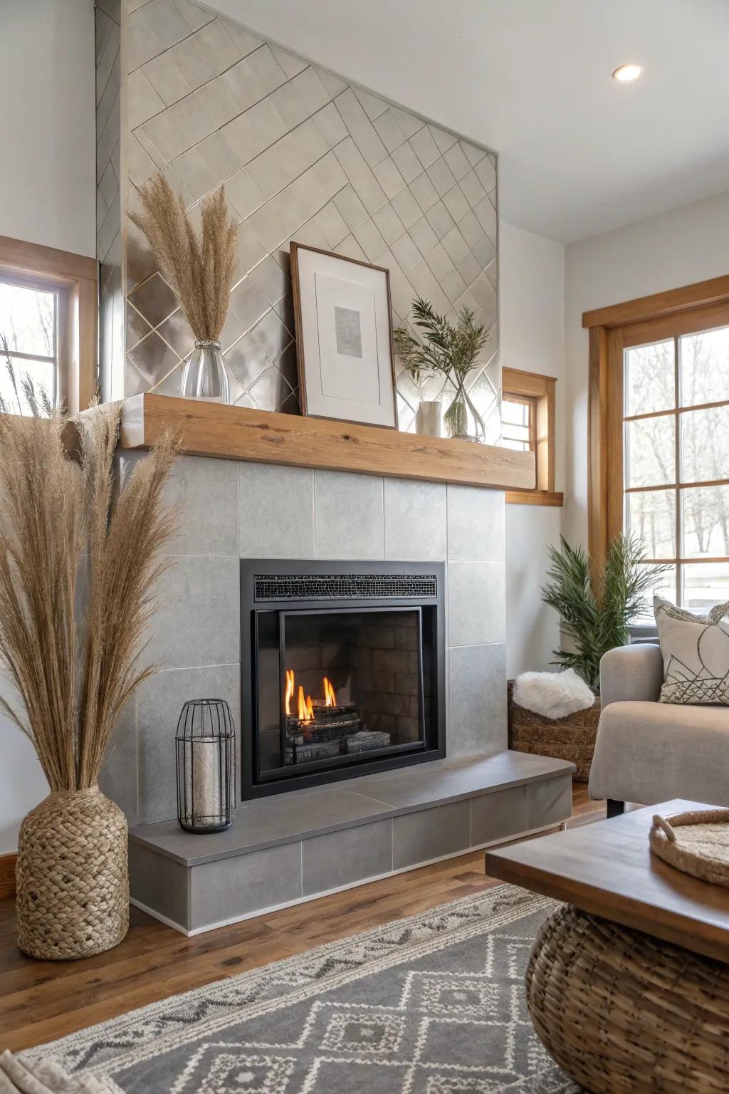 Shine bright with metallic accents that add a modern edge to your fireplace. #ModernHome #IndustrialChic