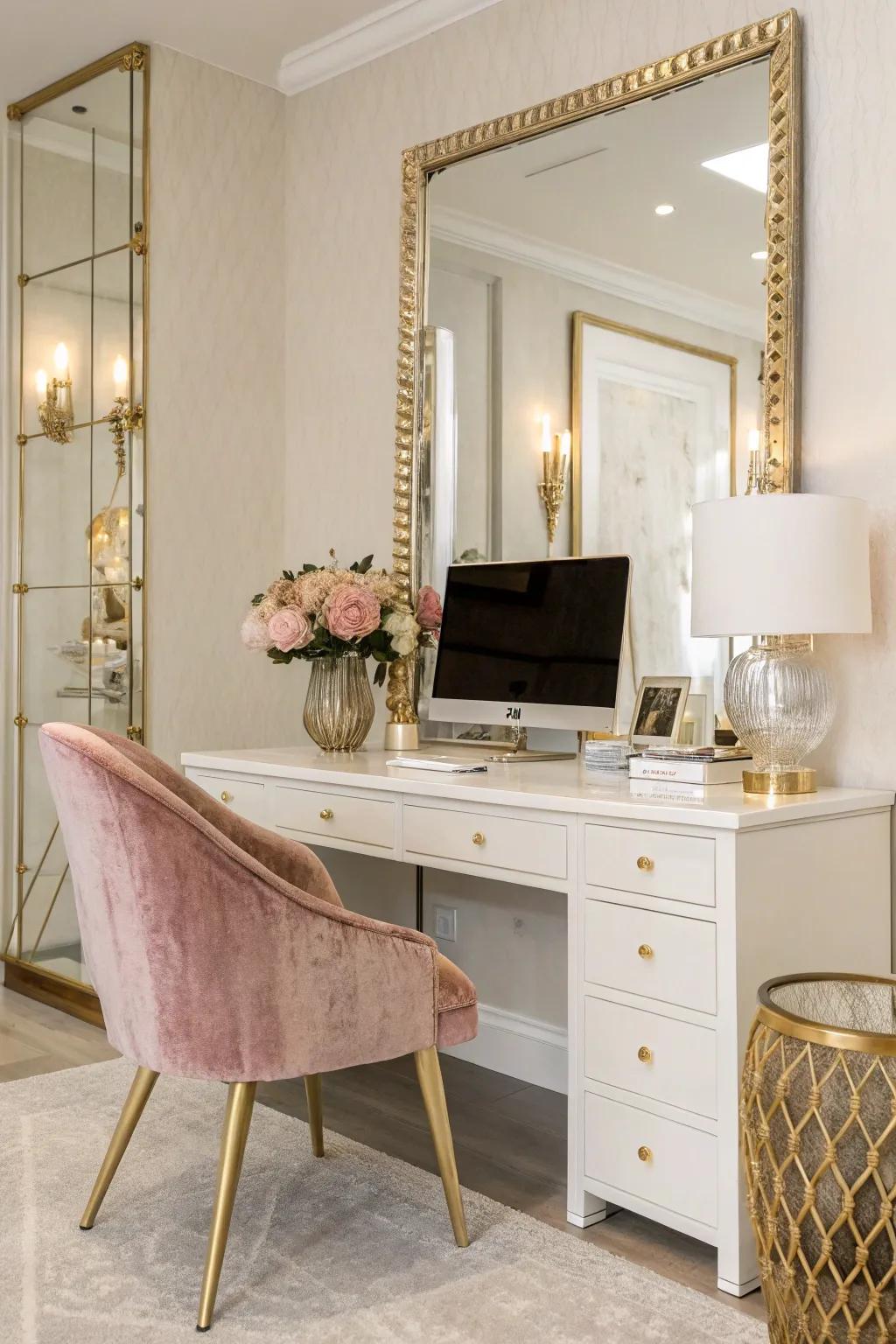 Enhance your office's elegance with a stunning mirror that reflects light and style. ✨ #MirrorMagic #OfficeDecor #GlamTouch