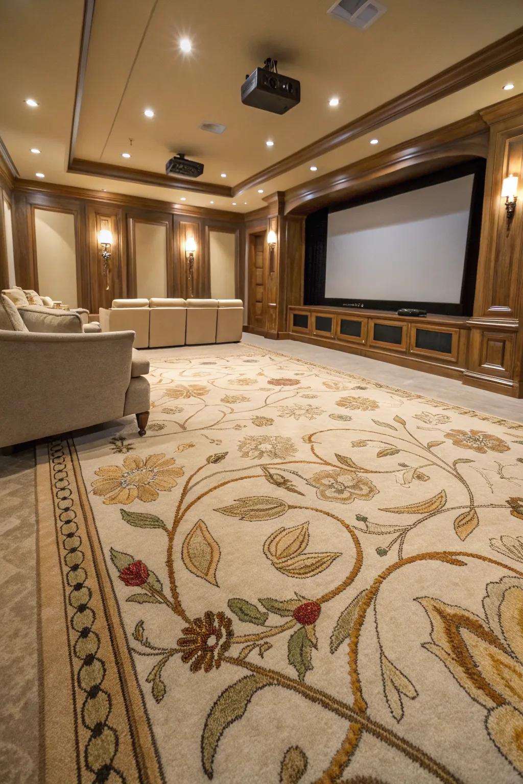 Step back in time with vintage-inspired carpets that add nostalgic charm. 🎞️✨ #VintageVibes #HomeTheater