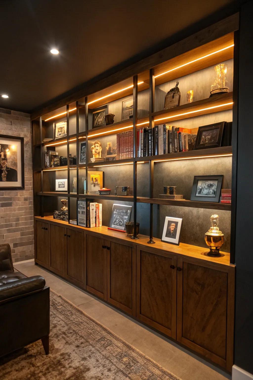 Bring your collections into the spotlight with elegant backlit shelving. 📚 #ShelfStyling #InteriorDesign