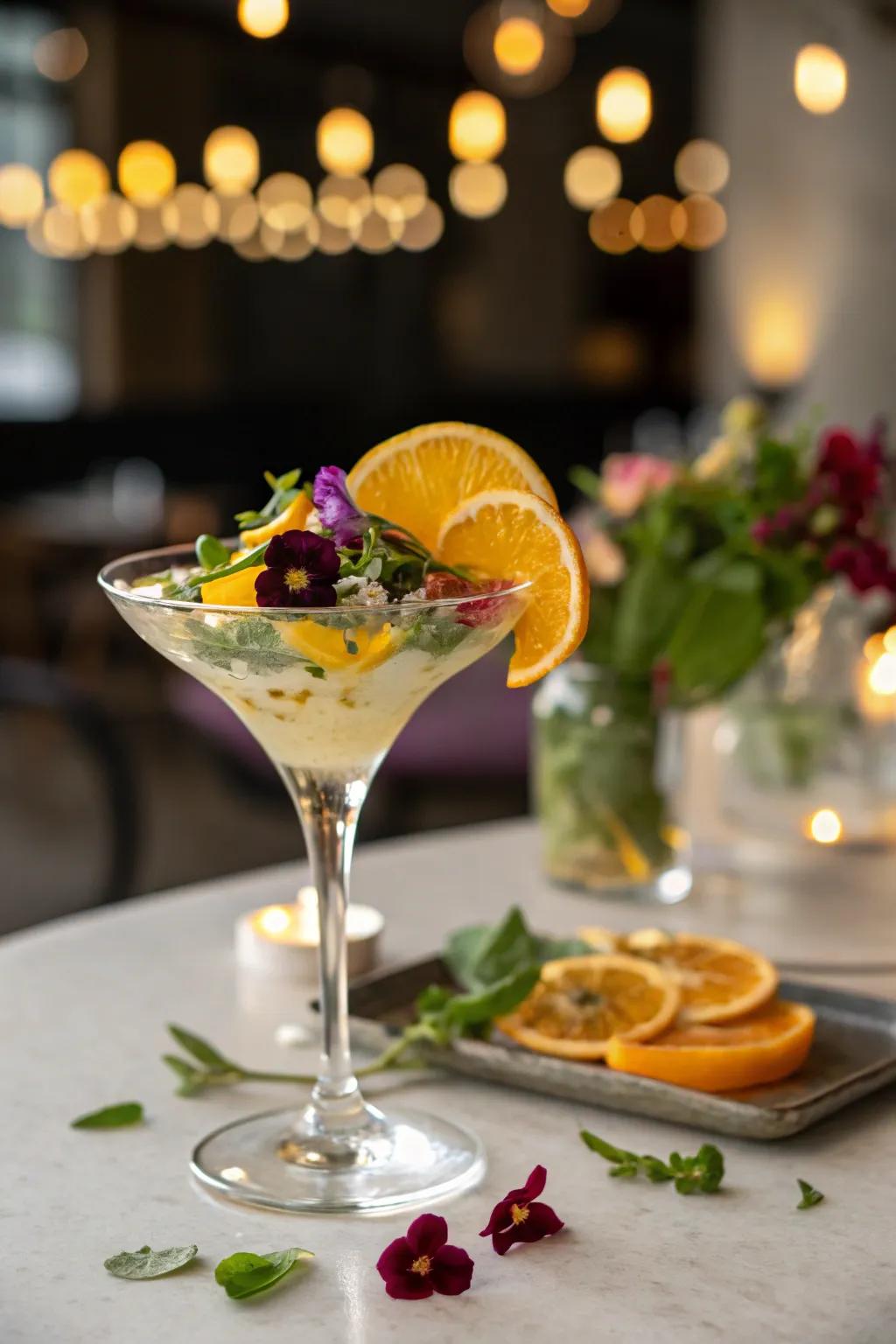 Elevate your martinis with decorative garnishes that add flair and flavor. 🌸 #GarnishIdeas #DrinkDecor