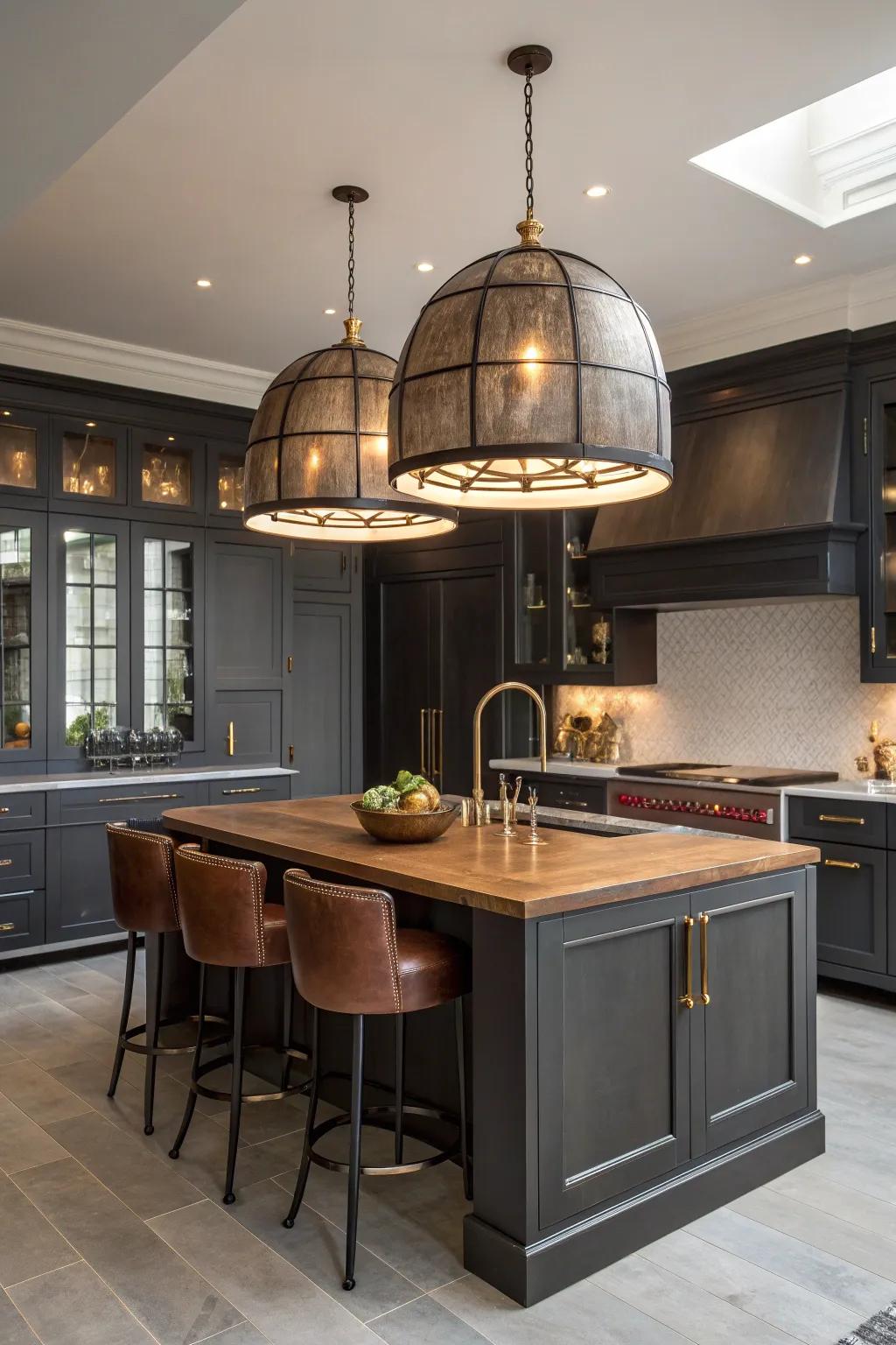 Make a statement with bold lighting that transforms your kitchen into a visual masterpiece. #StatementLighting #InteriorDesign #BoldDecor