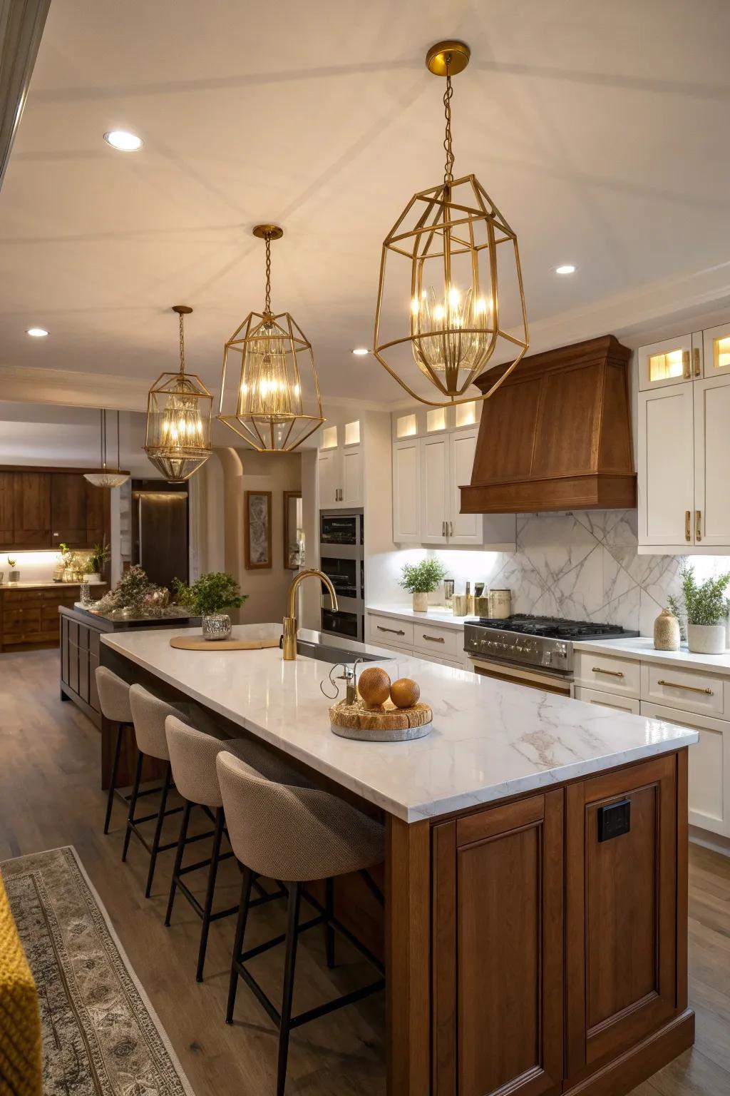Statement lighting adds drama and illuminates your kitchen, creating a focal point that's both functional and stylish. ✨ #LightingDesign #KitchenInspo