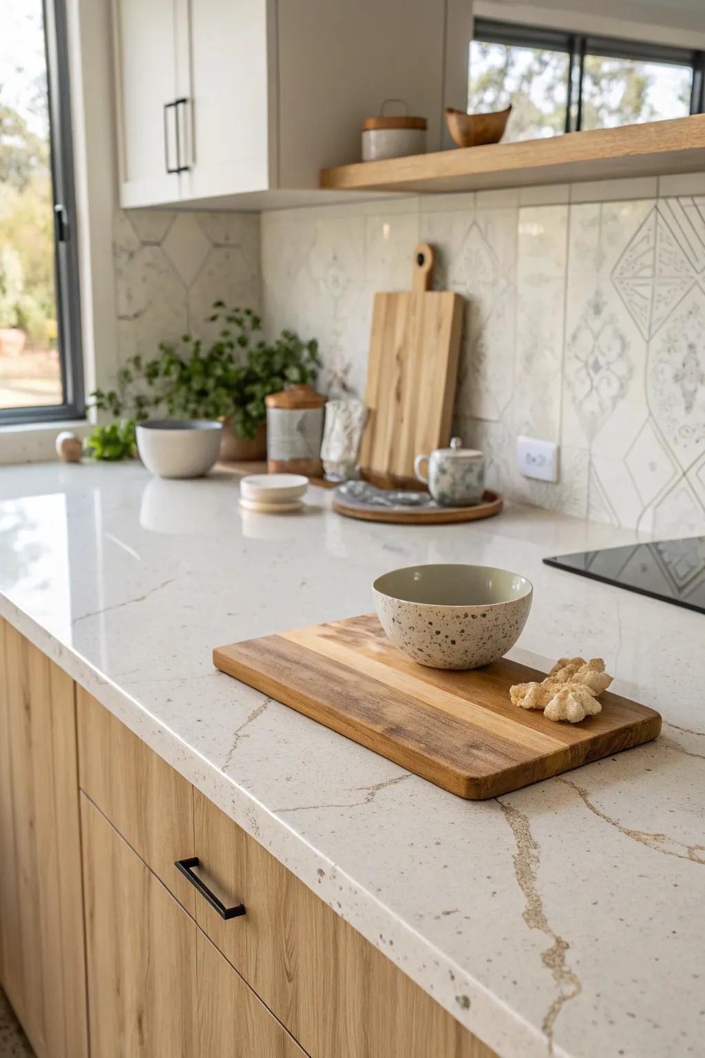 Subtle patterns in quartz add quiet elegance to your kitchen. ✨ #SubtleElegance #QuartzCountertops
