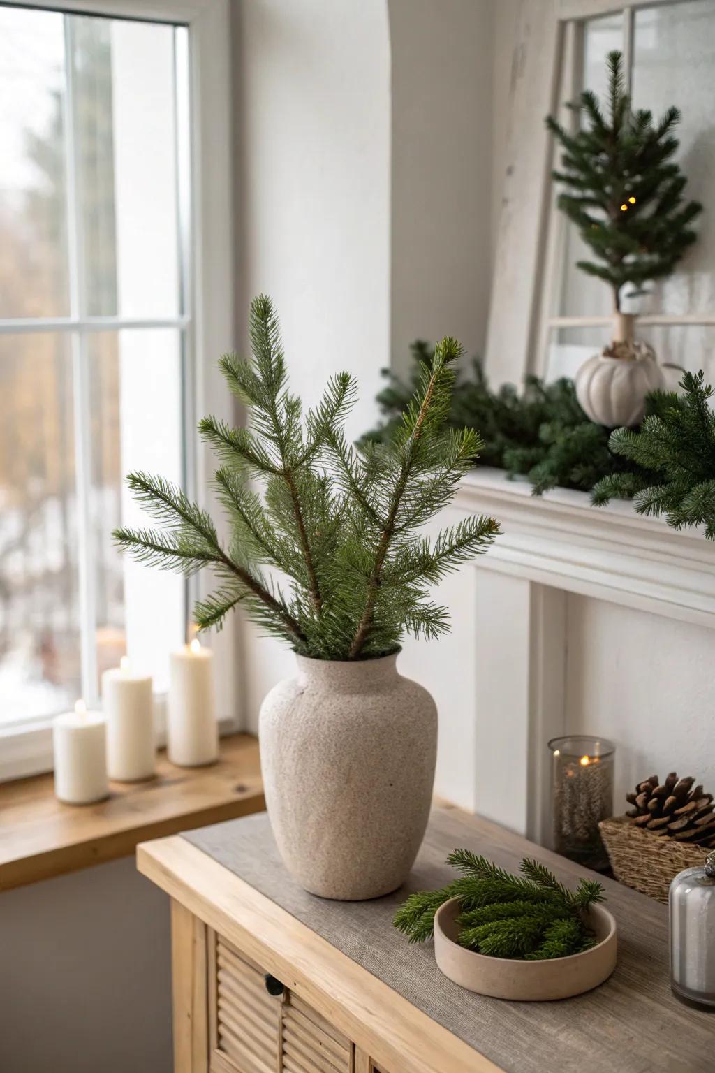 Enjoy the crisp scent of winter with lush greenery that adds warmth and charm. 🌲 #WinterDecor #Evergreen #CozyHome