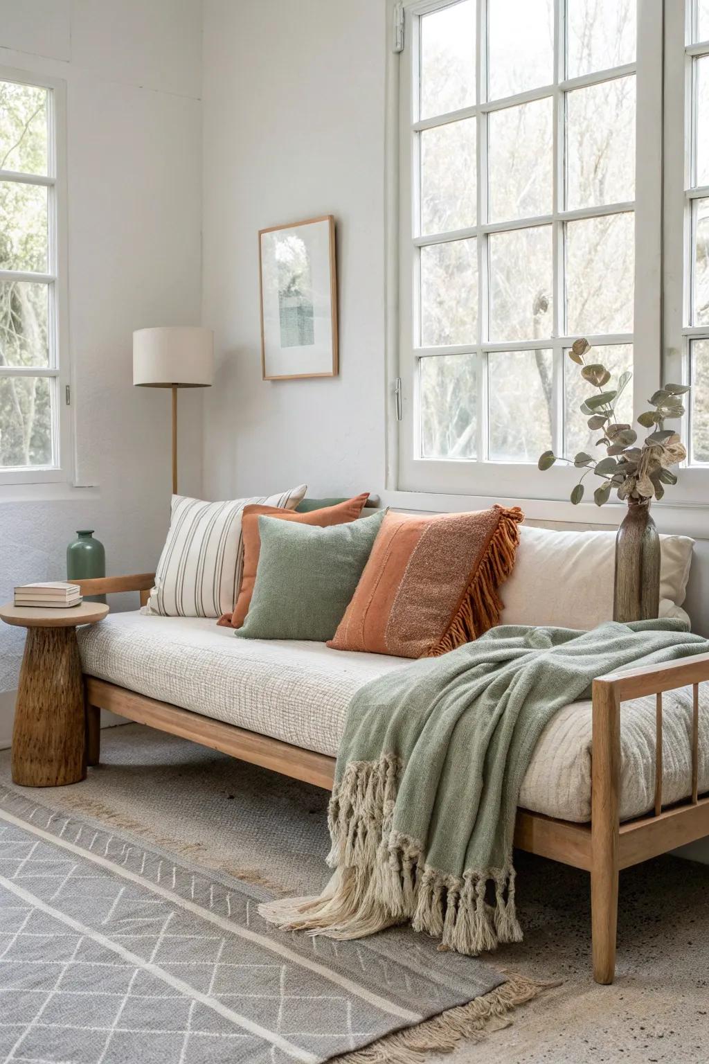 A daybed adds versatility to your living space, serving as both seating and a guest bed. 🌿 #VersatileLiving #DaybedDecor