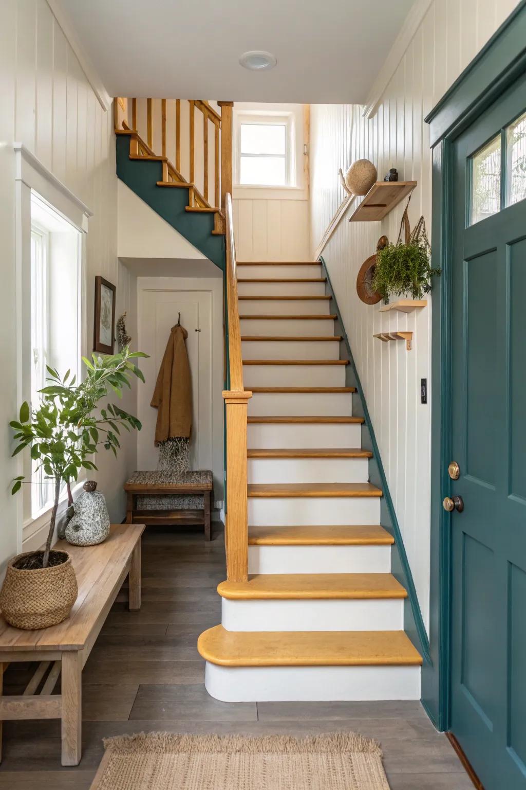 Add a playful touch with colorful stair risers that catch the eye.