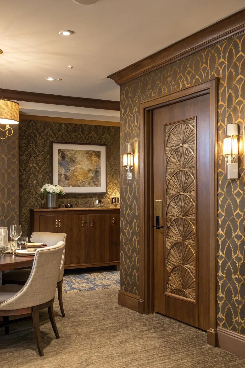 Seamlessly blend doors into your decor with the art of wallpaper.