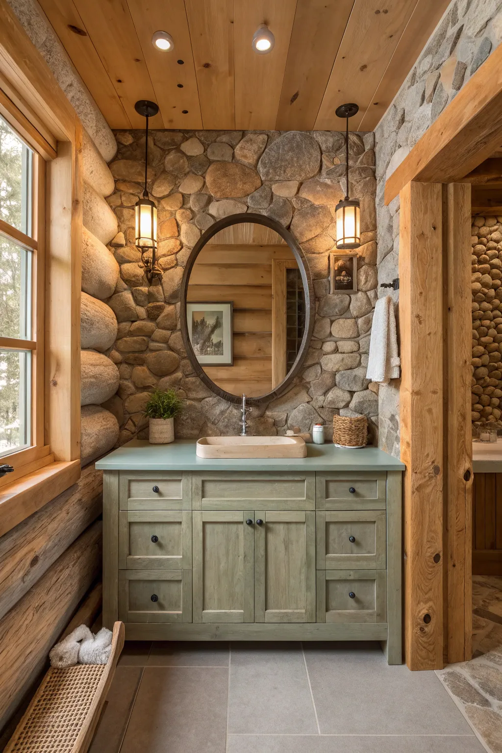 18+ Cozy Modern Log Cabin Bathroom Ideas