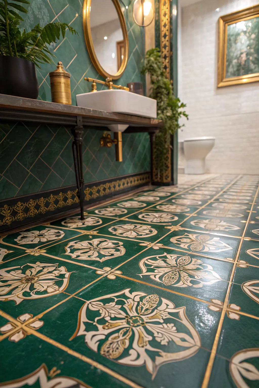 19+ Unique Powder Room Floor Tile Ideas